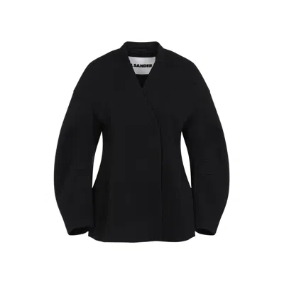 Jil Sander V-neck Wool Wrap Jacket In Black