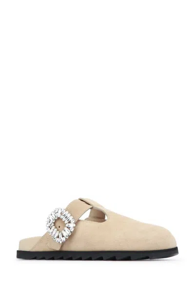 Roger Vivier Slidy Viv Closed T-strap Mule In Neutral