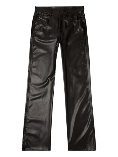 Diesel Faux Leather Wide Leg Trousers Belt Loops In Black