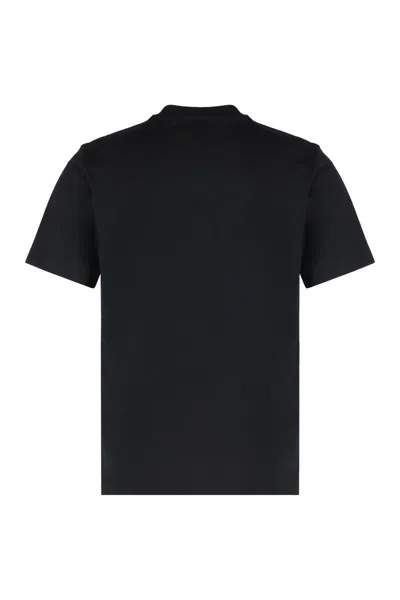 Burberry Men Black Crewneck T-shirt With Ekd And Logo Lettering Embroidery On The Front In Cotton Ma