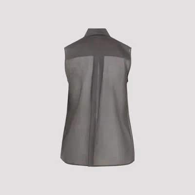 Peserico Silk Cotton Top Collared Neck Ruffle Sleeveless In Gray