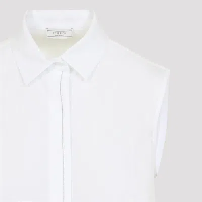 Peserico Collared Neck Sleeveless Top Layered Hem In White