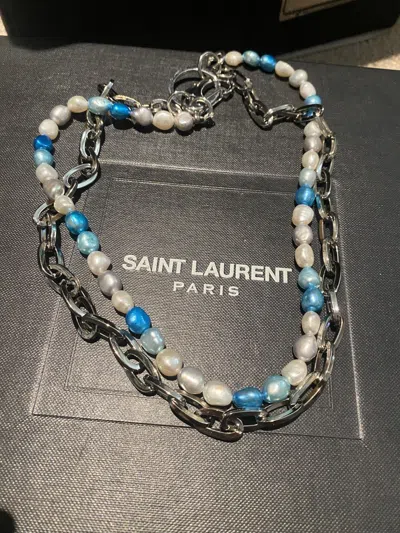 Pre-owned Japanese Brand Freshwater Blue Pearls Wallet Chain