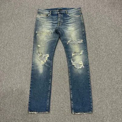 Pre-owned Saint Laurent Slp Distressed Denim Jeans - Dmc In Blue