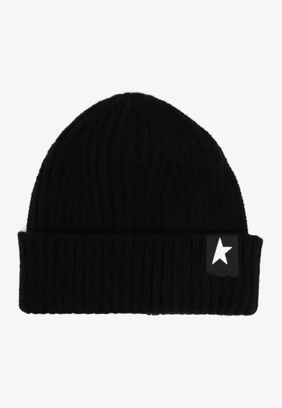 Golden Goose Db Star Patch Ribbed Beanie In Black