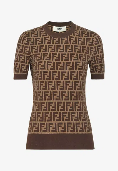 Fendi Women Ff Cotton Sweater In Brown