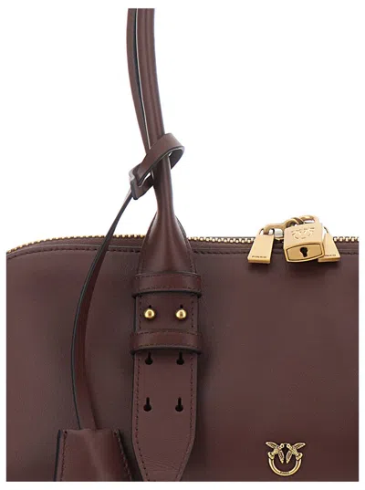 Pinko Bowling Bag Horizontal Big Brown Handbag With Adjustable And Removable Shoulder Strap And Padl In Red