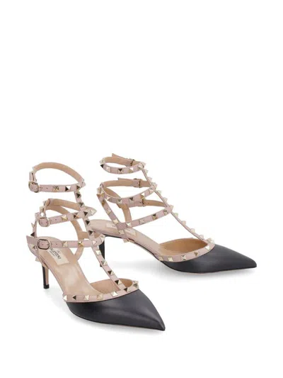 Valentino Garavani Valentino Rockstud Pumps With Gold-tone Studded Strap In Black