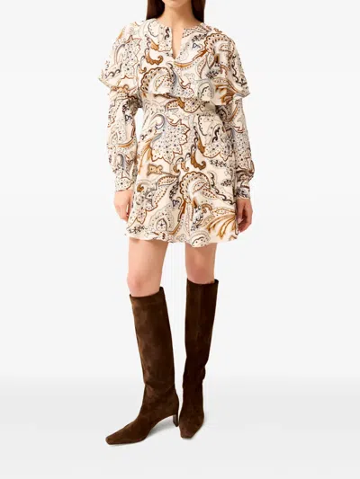 Marie Oliver Reeves Ruffled Paisley-print Mini Dress In Neutral