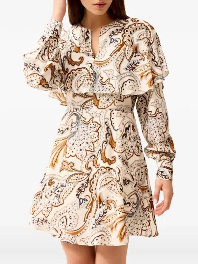 Marie Oliver Reeves Ruffled Paisley-print Mini Dress In Neutral