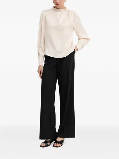 Fracomina Mock-neck Satin Top In Neutral