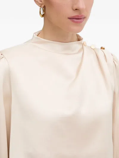 Fracomina Mock-neck Satin Top In Neutral