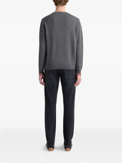 Bally Striped-cuff Crew-neck Sweater In Gray