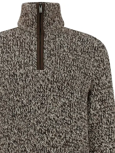 Paul & Shark Half-zip Sweater In Wool And Alpaca In Brown