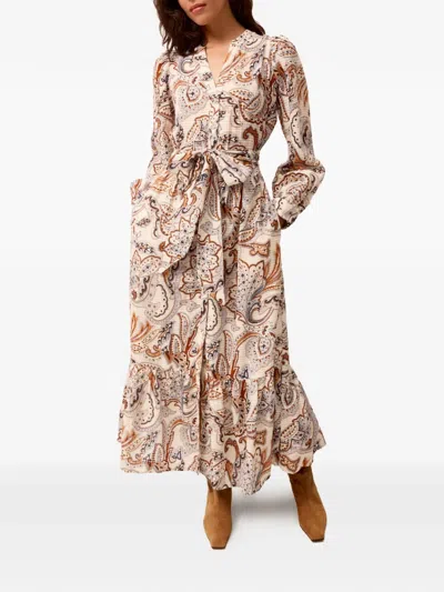 Marie Oliver Paisley-print Belted Maxi Dress In Brown