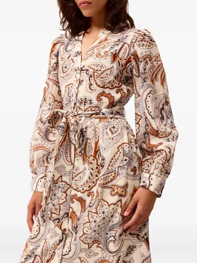 Marie Oliver Paisley-print Belted Maxi Dress In Brown
