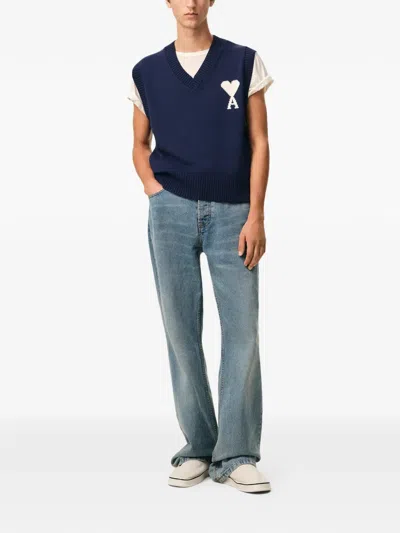 Ami Alexandre Mattiussi Ami De Coeur Knitted Vest In Blue