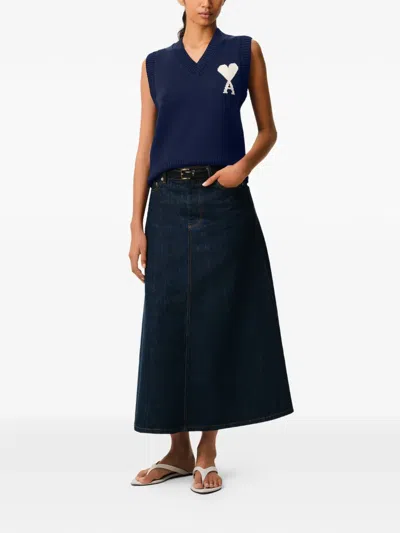 Ami Alexandre Mattiussi Ami De Coeur Knitted Vest In Blue