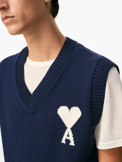 Ami Alexandre Mattiussi Ami De Coeur Knitted Vest In Blue