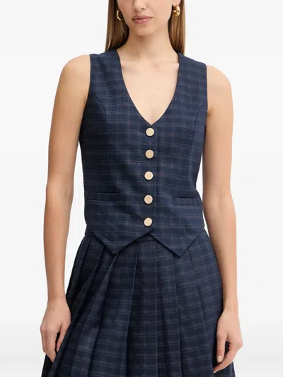 Fracomina Plaid V-neck Gilet Top In Blue