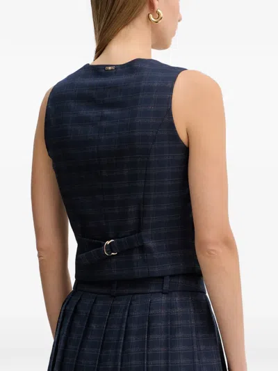 Fracomina Plaid V-neck Gilet Top In Blue