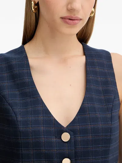 Fracomina Plaid V-neck Gilet Top In Blue