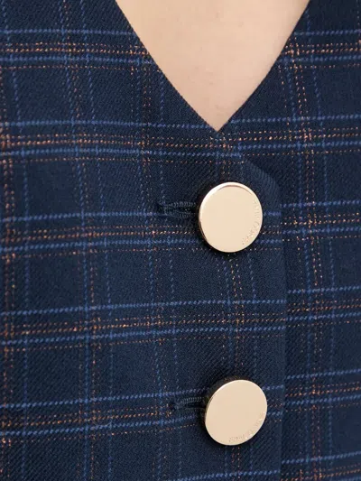 Fracomina Plaid V-neck Gilet Top In Blue