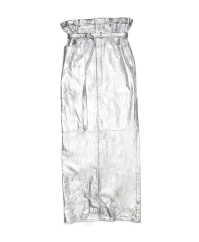Acne Studios Metallic Paperbag-waist Maxi Skirt In White