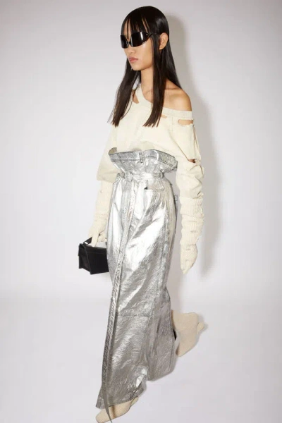 Acne Studios Metallic Paperbag-waist Maxi Skirt In White