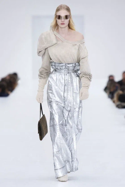 Acne Studios Metallic Paperbag-waist Maxi Skirt In White