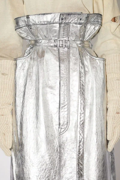 Acne Studios Metallic Paperbag-waist Maxi Skirt In White