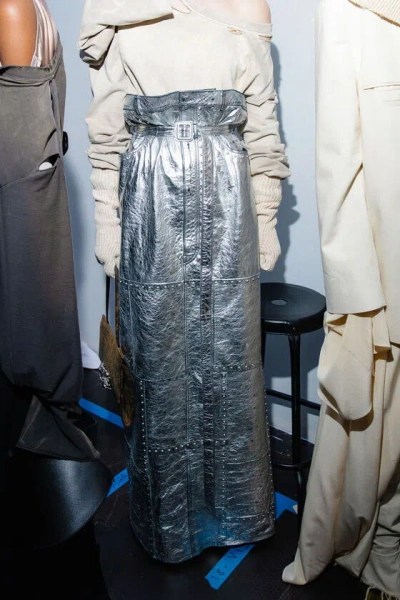 Acne Studios Metallic Paperbag-waist Maxi Skirt In White