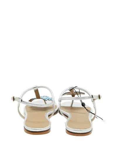 Pre-owned Anya Hindmarch Leather Appliqué Flat Sandals In Silver