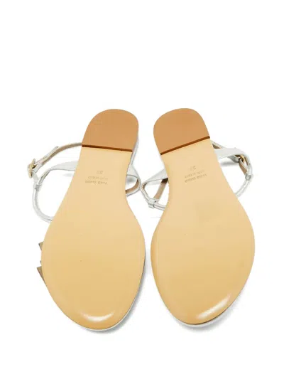 Pre-owned Anya Hindmarch Leather Appliqué Flat Sandals In Silver