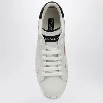 Dolce & Gabbana Portofino White Low Top Sneakers With Patch Logo And Red Stitching In Smooth Leather Man