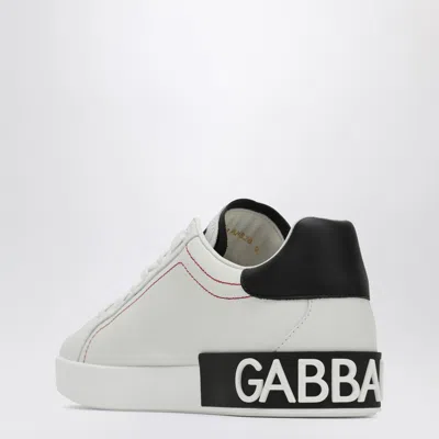 Dolce & Gabbana Portofino White Low Top Sneakers With Patch Logo And Red Stitching In Smooth Leather Man