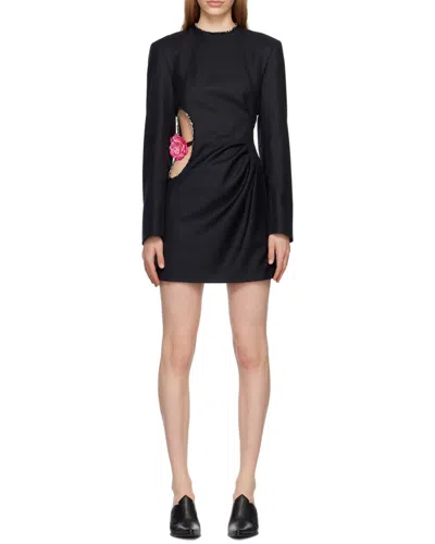 Acne Studios Textured Floral Cut-out Long Sleeve Dress In Black