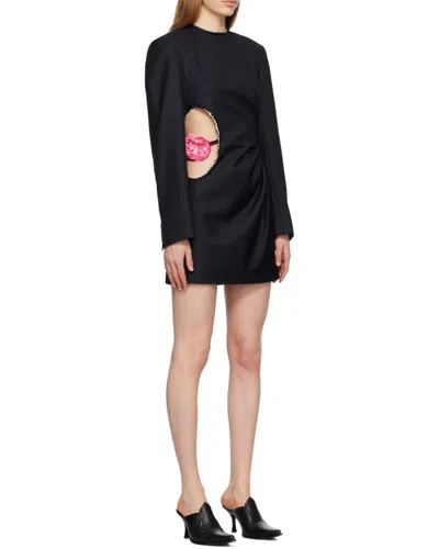 Acne Studios Textured Floral Cut-out Long Sleeve Dress In Black
