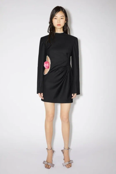Acne Studios Textured Floral Cut-out Long Sleeve Dress In Black