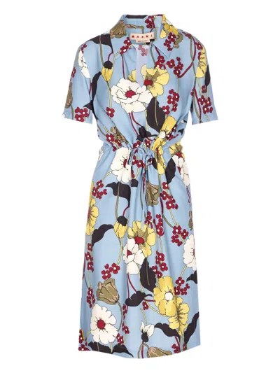 Marni Floral-print V-neck Dress In Multi