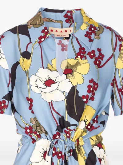 Marni Floral-print V-neck Dress In Multi