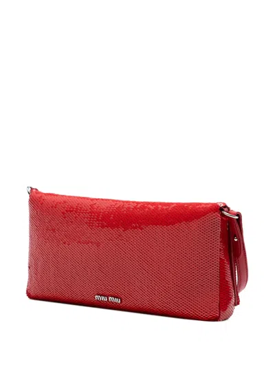 Pre-owned Miu Miu 2010-2025 Sequin Embellished Shoulder Bag In Red