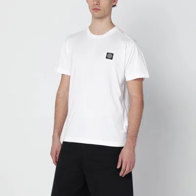 Stone Island White Cotton T-shirt With Logo Patch