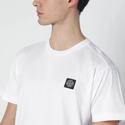 Stone Island White Cotton T-shirt With Logo Patch