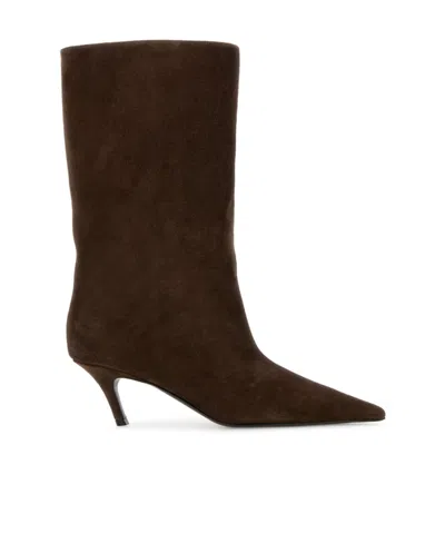 Amina Muaddi Fiona Slanted-heel Boots In Brown