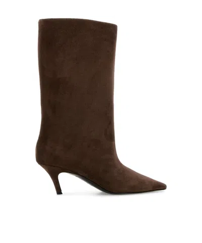 Amina Muaddi Fiona Slanted-heel Boots In Brown