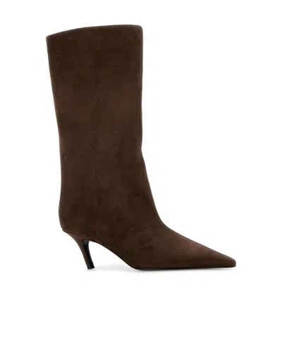 Amina Muaddi Fiona Slanted-heel Boots In Brown