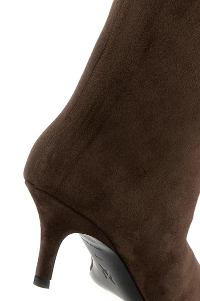 Amina Muaddi Fiona Slanted-heel Boots In Brown