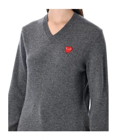 Comme Des Garçons Play Comme Des Garcons Play V-neck Pullover Red Emblem In Gray