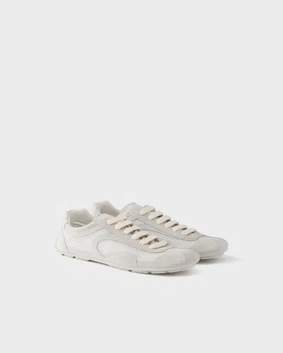 Prada Montecarlo Re-edition 2005 Suede And Mesh Sneakers In White